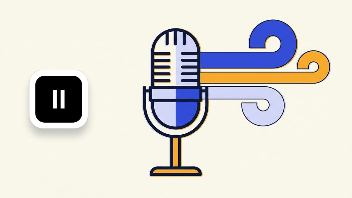 ElevenLabs icon beside a flat illustration of a vintage-style studio microphone on a short stand.